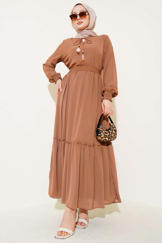 Cinnamon Dress with Drawstring Collar and Belt
