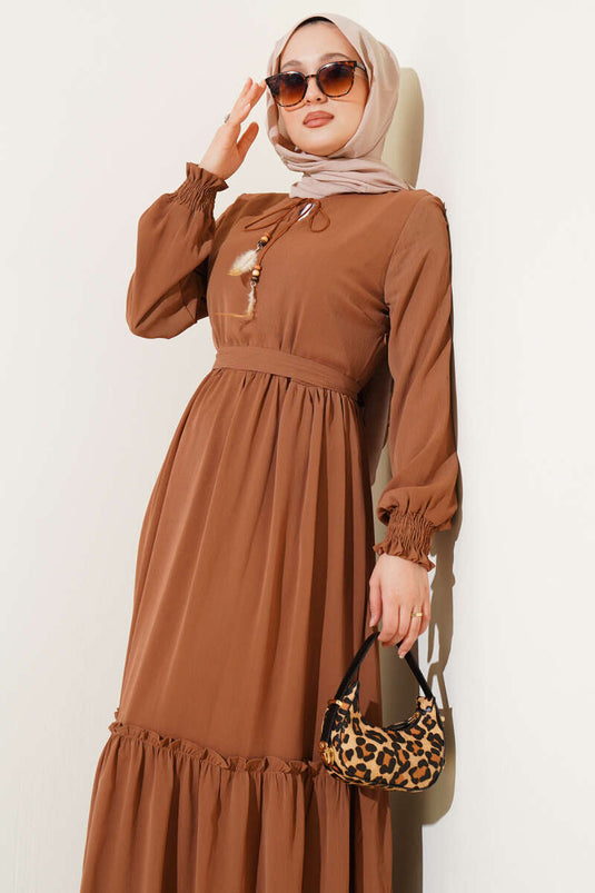 Cinnamon Dress with Drawstring Collar and Belt