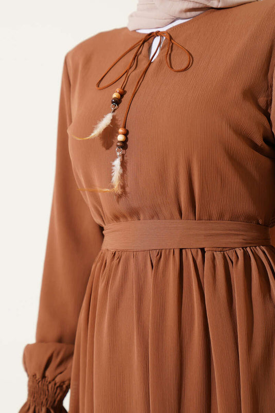 Cinnamon Dress with Drawstring Collar and Belt
