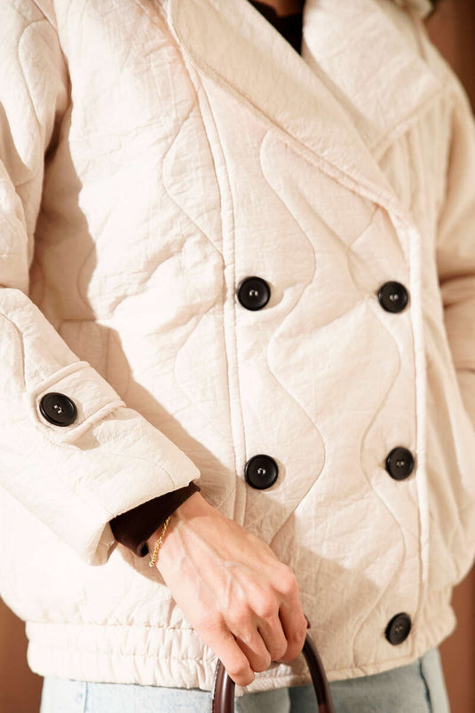 معطف مبطن بياقة من الفرو بلون حجري