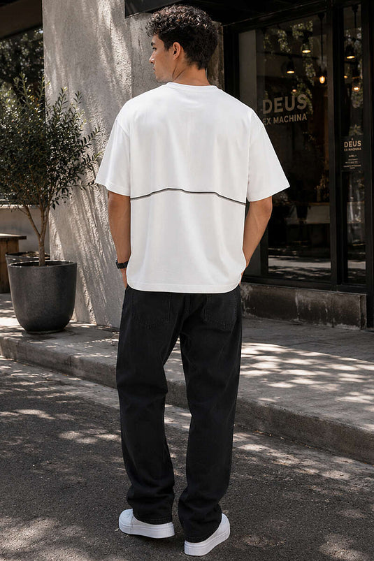Yaka Kuş Wappen Oversize Herren T-Shirt Ecru