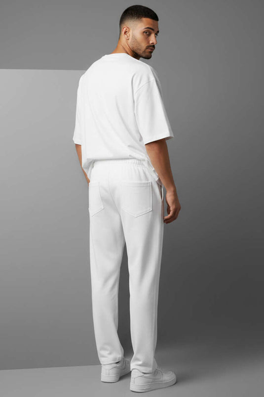 Men's White Tracksuit with Laser-Cut Collar and Side Slits