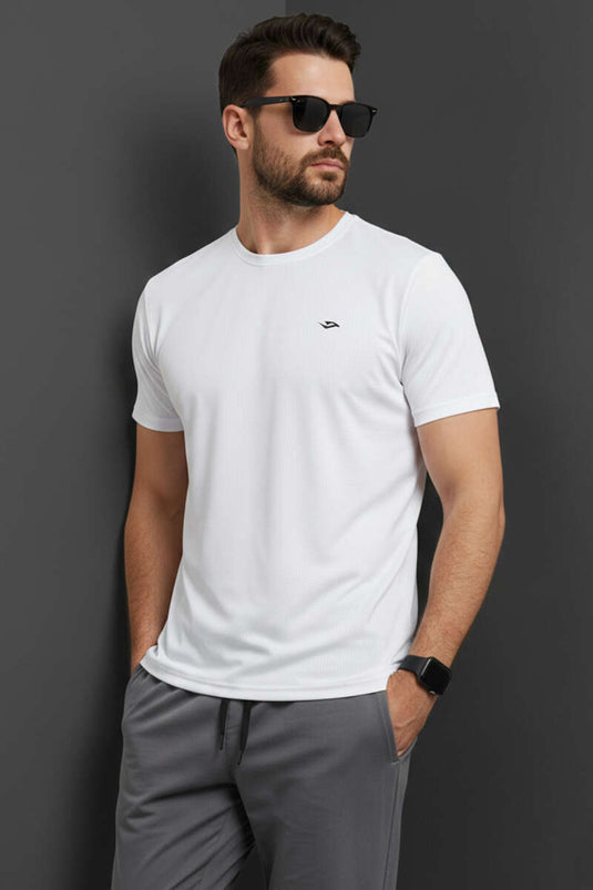 Men's Sports T-shirt with Collar Logo White