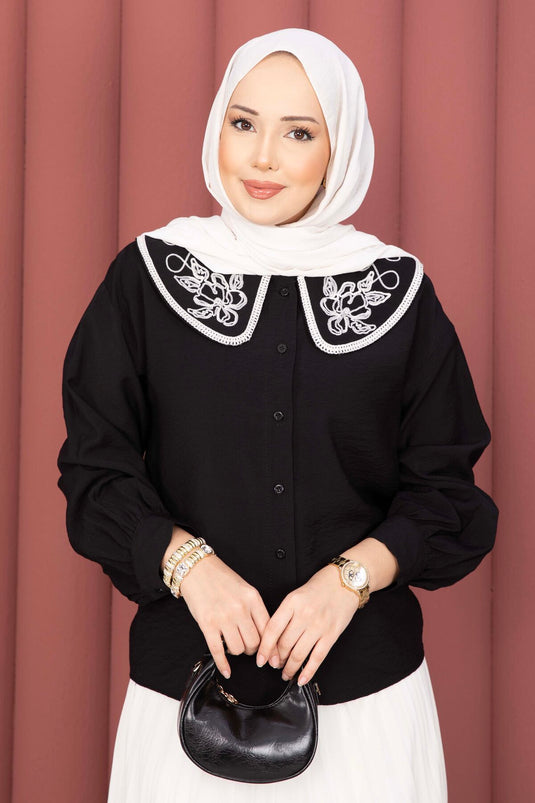 Chemisier à broderie Yaka, style sur jupe, noir