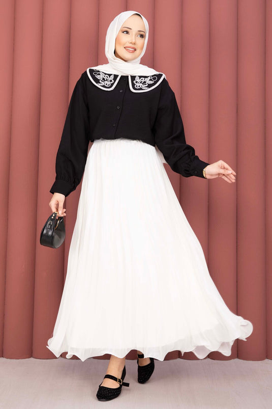 Chemisier à broderie Yaka, style sur jupe, noir