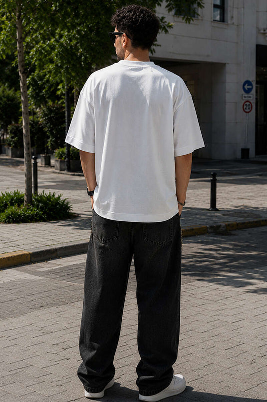 T-shirt oversize pour homme avec broderie Yaka, écru