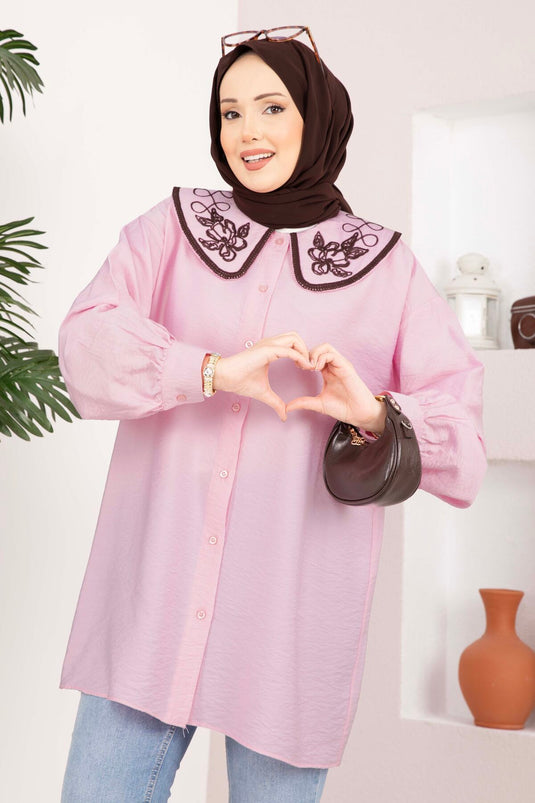 Tunique Tesettür à Broderie Yaka Rose