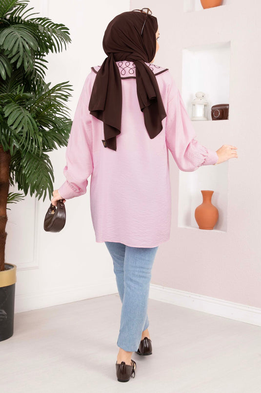 Tunique Tesettür à Broderie Yaka Rose