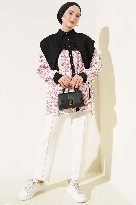 Chemise à motifs avec col en V couleur rose fané