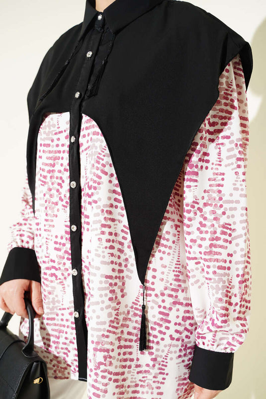 Chemise à motifs avec col en V couleur rose fané