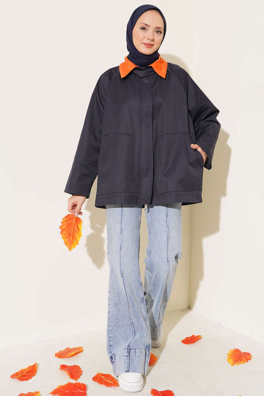 Veste À Col Zippé Marine