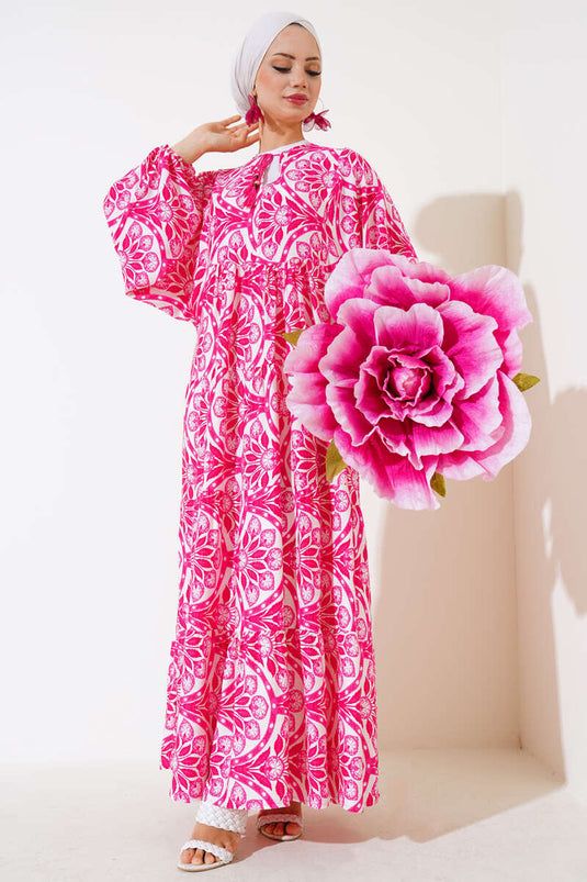 Robe à motifs avec col et pampilles Fusya