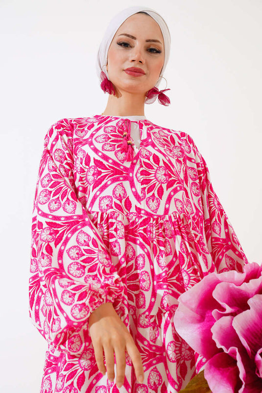 Robe à motifs avec col et pampilles Fusya