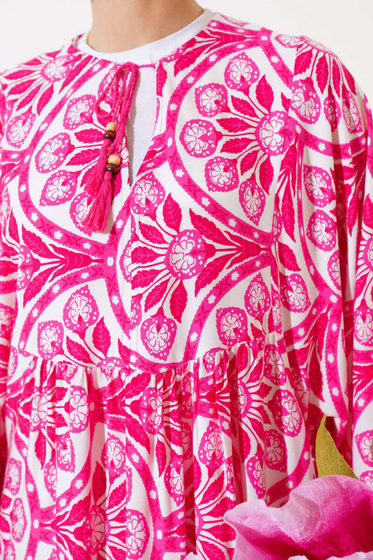 Robe à motifs avec col et pampilles Fusya