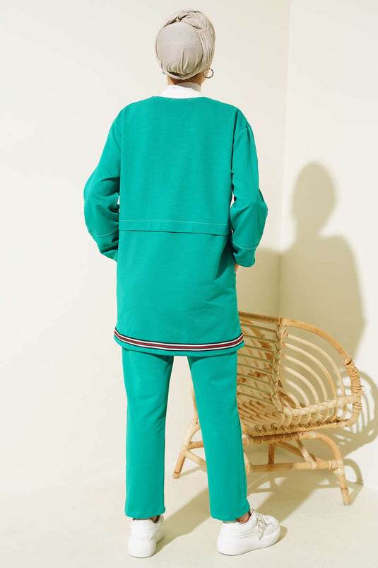 Yaka Ribanalı Fermuarlı İkili Takım Yeşil