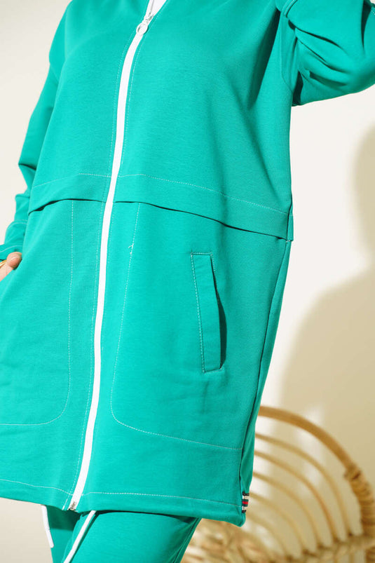 Yaka Ribanalı Fermuarlı İkili Takım Yeşil