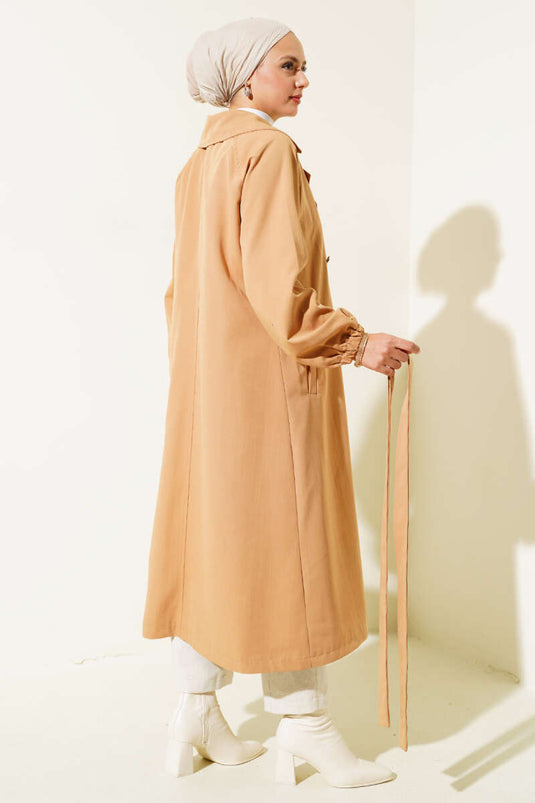 Stone Collar Lined Trench Coat Camel