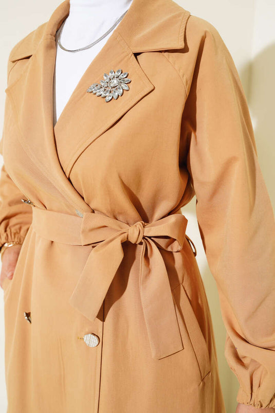 Stone Collar Lined Trench Coat Camel