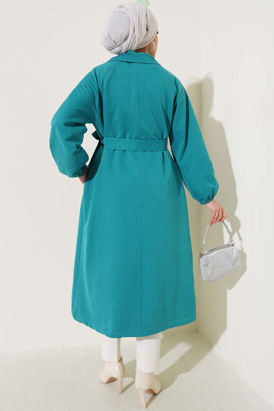 Trench-coat doublé à col pierre, couleur pétrole