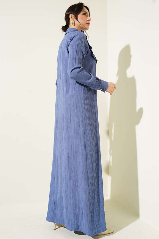 Ruffle Dress with Stone Collar Indigo