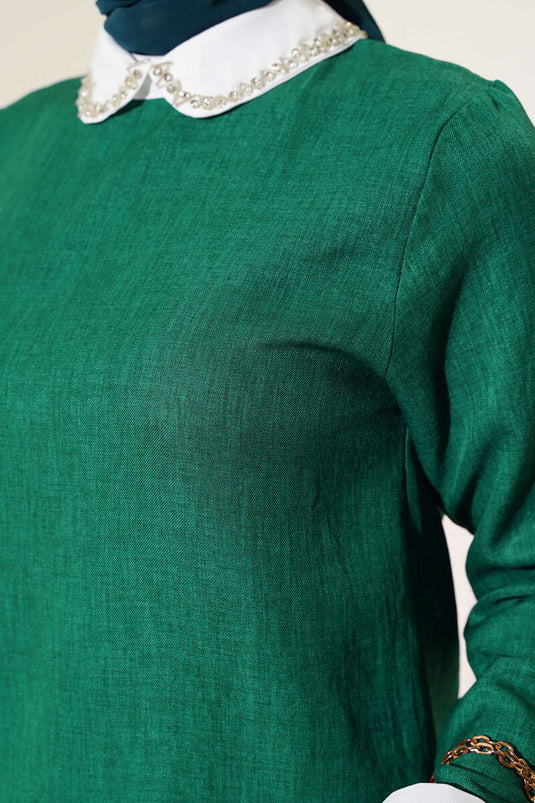 Yaka Taşlı Garnili İkili Takım Zümrüt