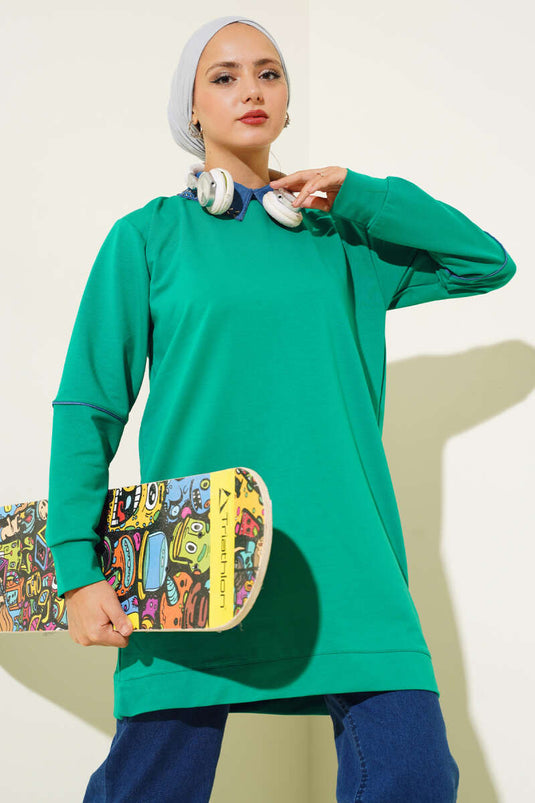 طوق مرصع بخيطين تونيك أخضر