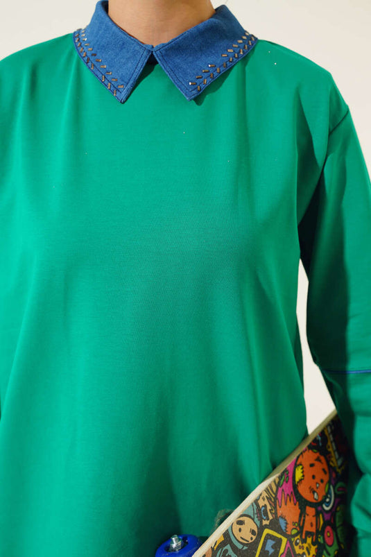 Stone Collar Two Thread Tunic Green