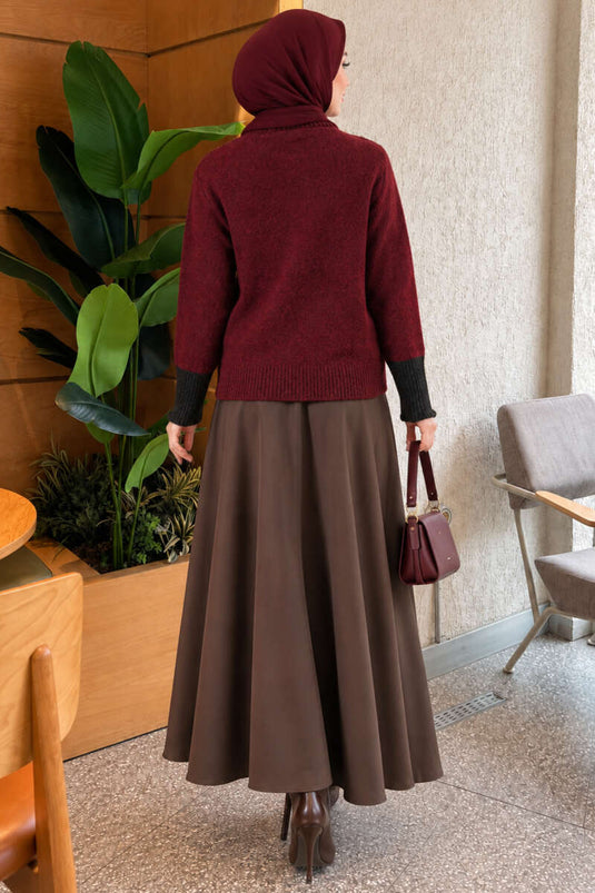Cardigan In Maglia Bordeaux Con Cuori E Perline