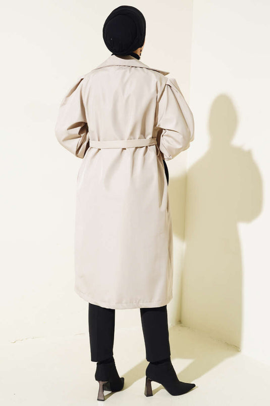 Stone Collar Belted Trench Coat Beige
