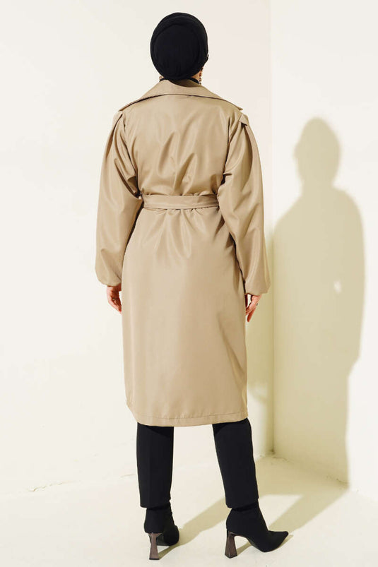 Stone Collar Belted Trench Coat Khaki