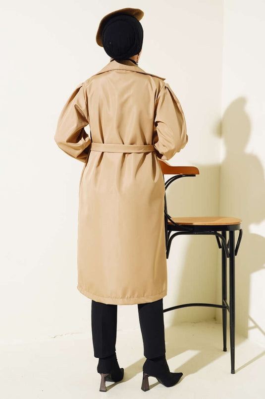 Stone Collar Belted Trench Coat Latte