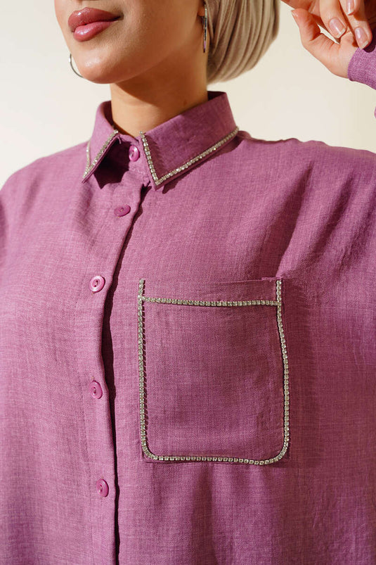 Costume En Lin Pierre Col Et Poche Magenta