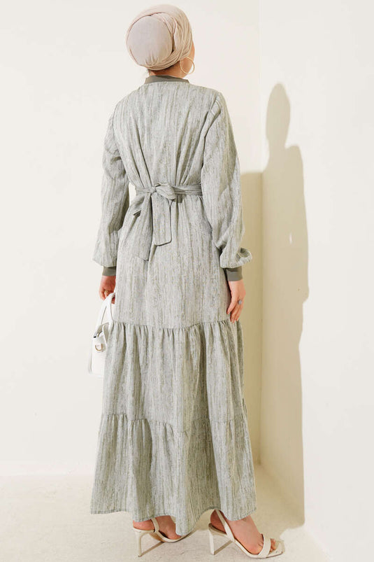 Yaka Ve Kol Ribanalı Elbise Haki