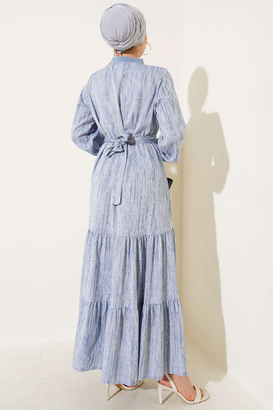 Yaka Ve Kol Ribanalı Elbise Haki Indıgo