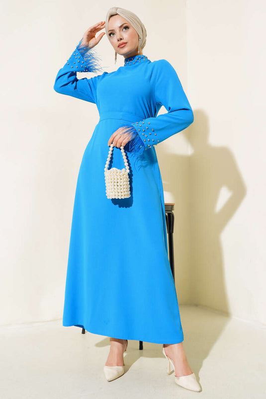Collar and Cuff Stoned Dress Blue