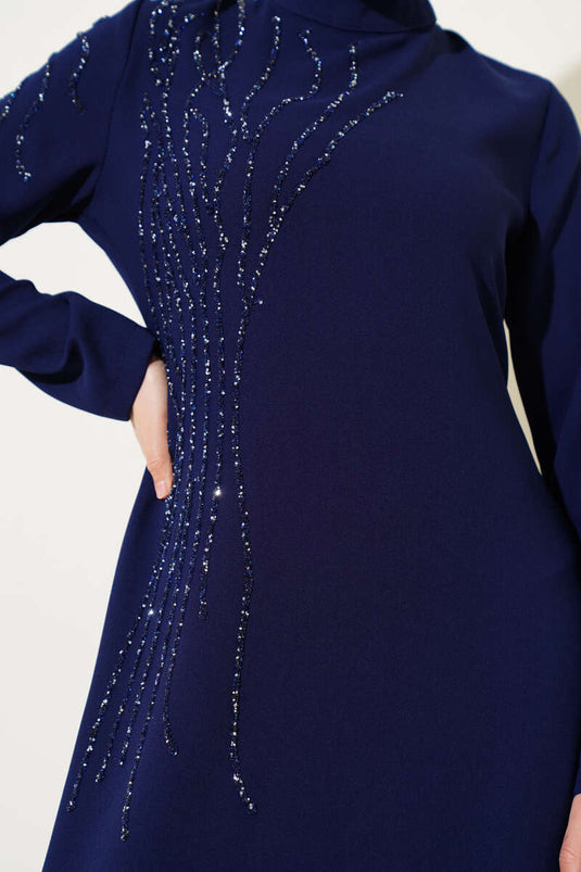 Kragen und Schulter Stoned Plus Size Crêpe-Kleid Marineblau