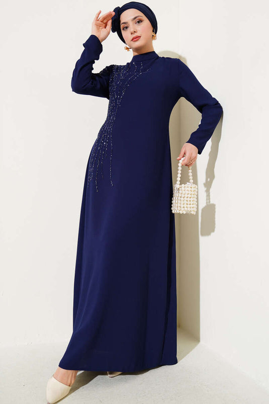 Kragen und Schulter Stoned Plus Size Crêpe-Kleid Marineblau