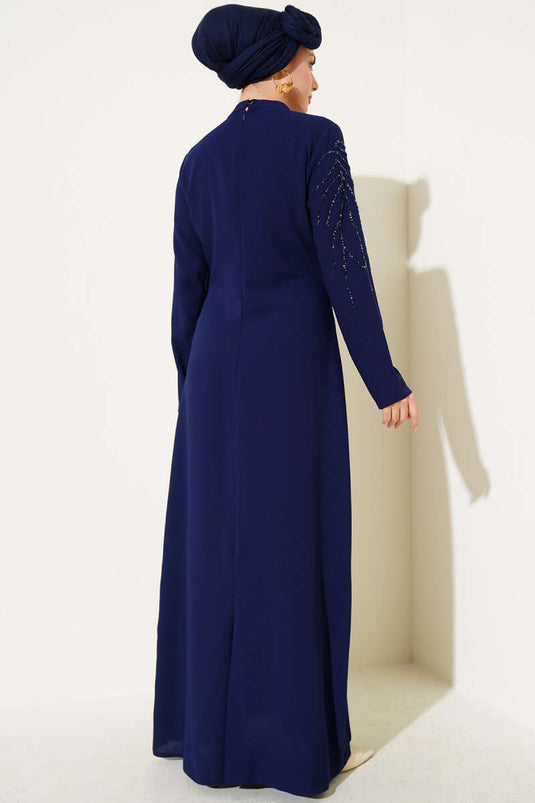 Kragen und Schulter Stoned Plus Size Crêpe-Kleid Marineblau