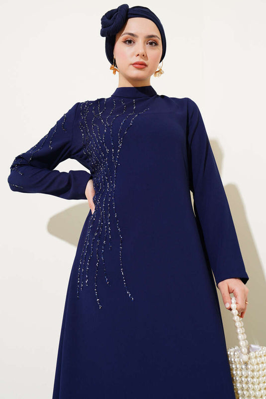 Kragen und Schulter Stoned Plus Size Crêpe-Kleid Marineblau