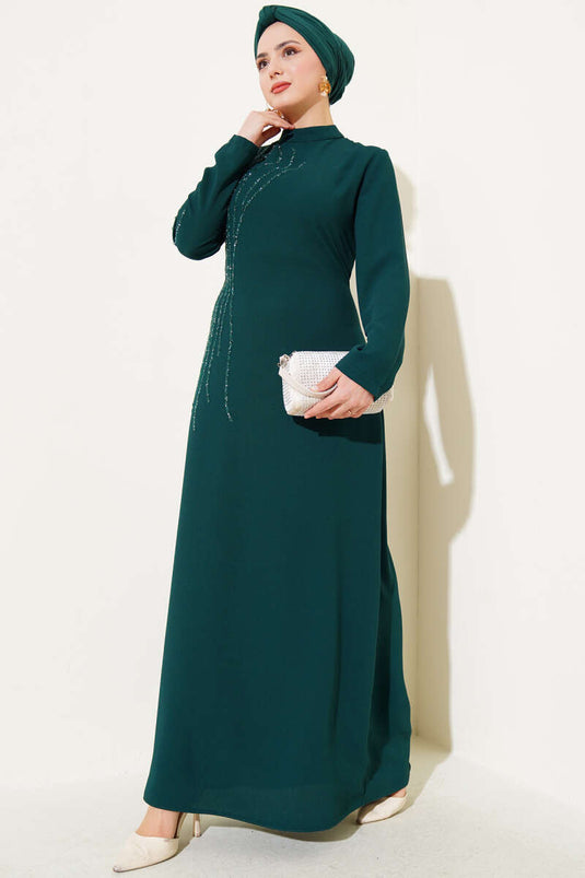 Collar and Shoulder Stoned Plus Size Crepe Dress Emerald