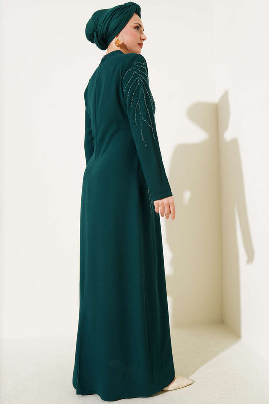 Collar and Shoulder Stoned Plus Size Crepe Dress Emerald