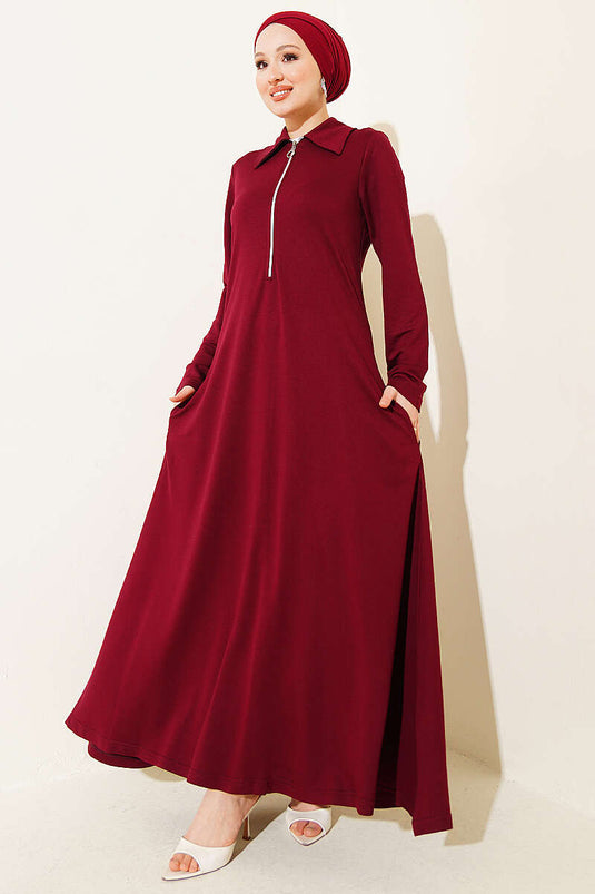 Yaka Half-Zip Loyşa Dress Burgundy