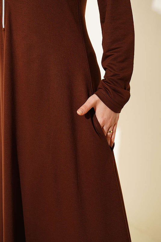 Yaka Halb Reißverschluss Loyşa Kleid Braun