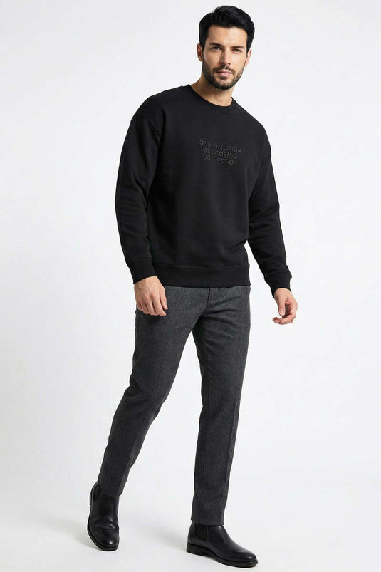 Yaka Yazılı Erkek Sweatshirt Siyah