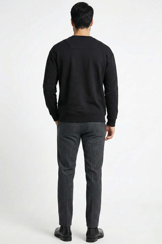 Yaka Yazılı Erkek Sweatshirt Siyah