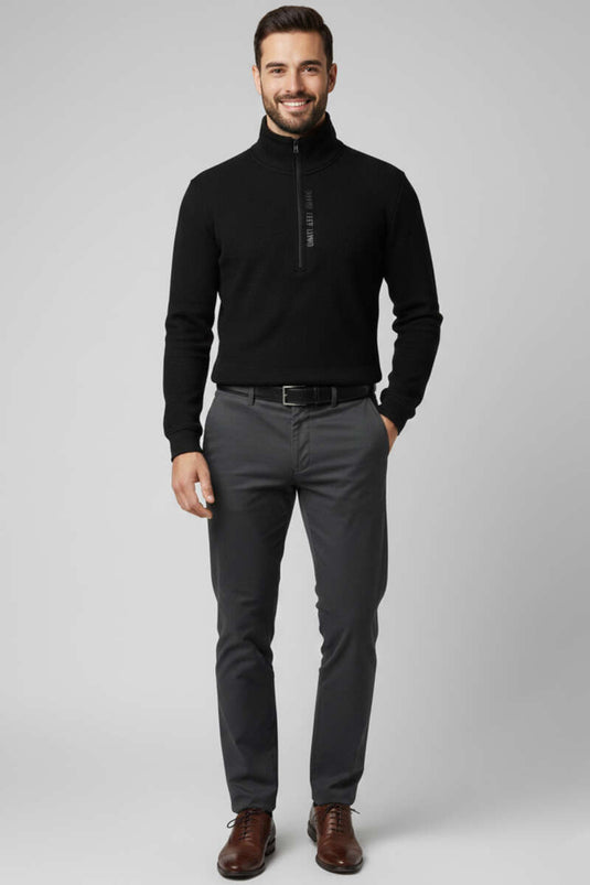 ياقة مكتوبة بسحاب سترة رجالية سوداء