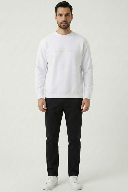 Yaka Écrit Sweat-shirt Homme à Côtes Blanc