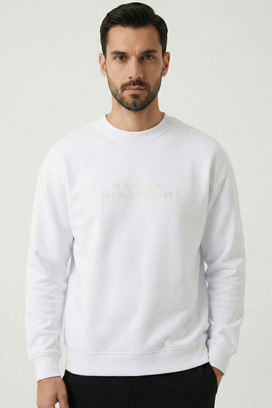 Yaka Écrit Sweat-shirt Homme à Côtes Blanc