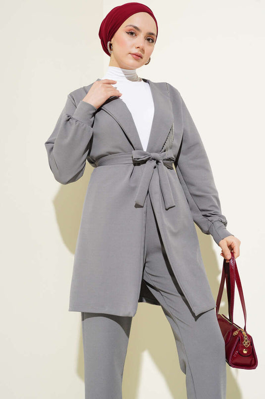 Yaka Zincir Püsküllü İkili Takım Gri