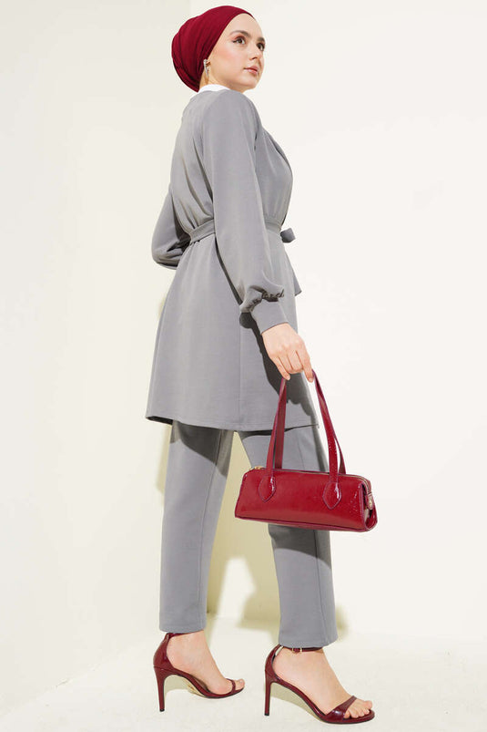 Yaka Zincir Püsküllü İkili Takım Gri